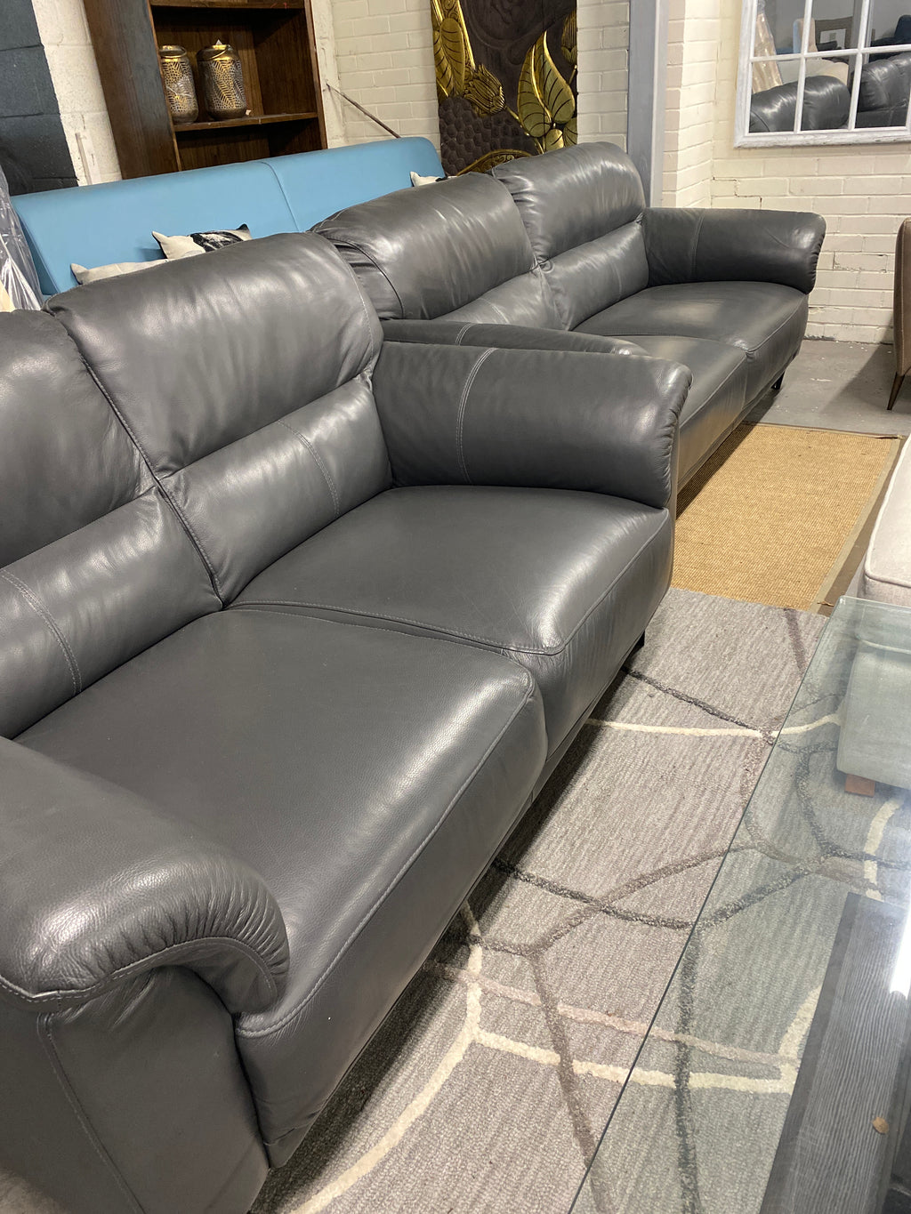 3+2 Grey Leather Sofa Set