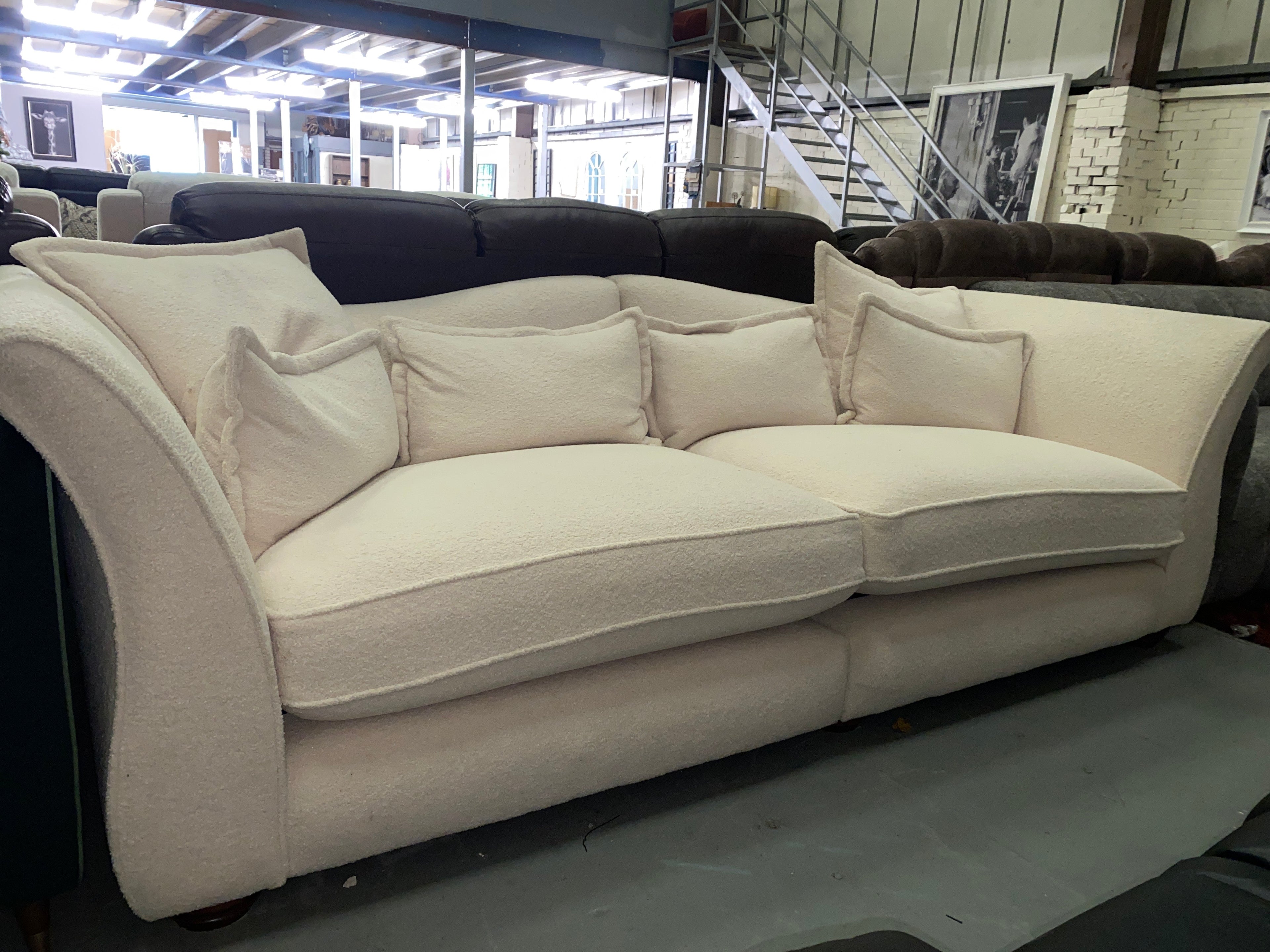 Boucle Material Cream Fabric 4 Seater Sofa