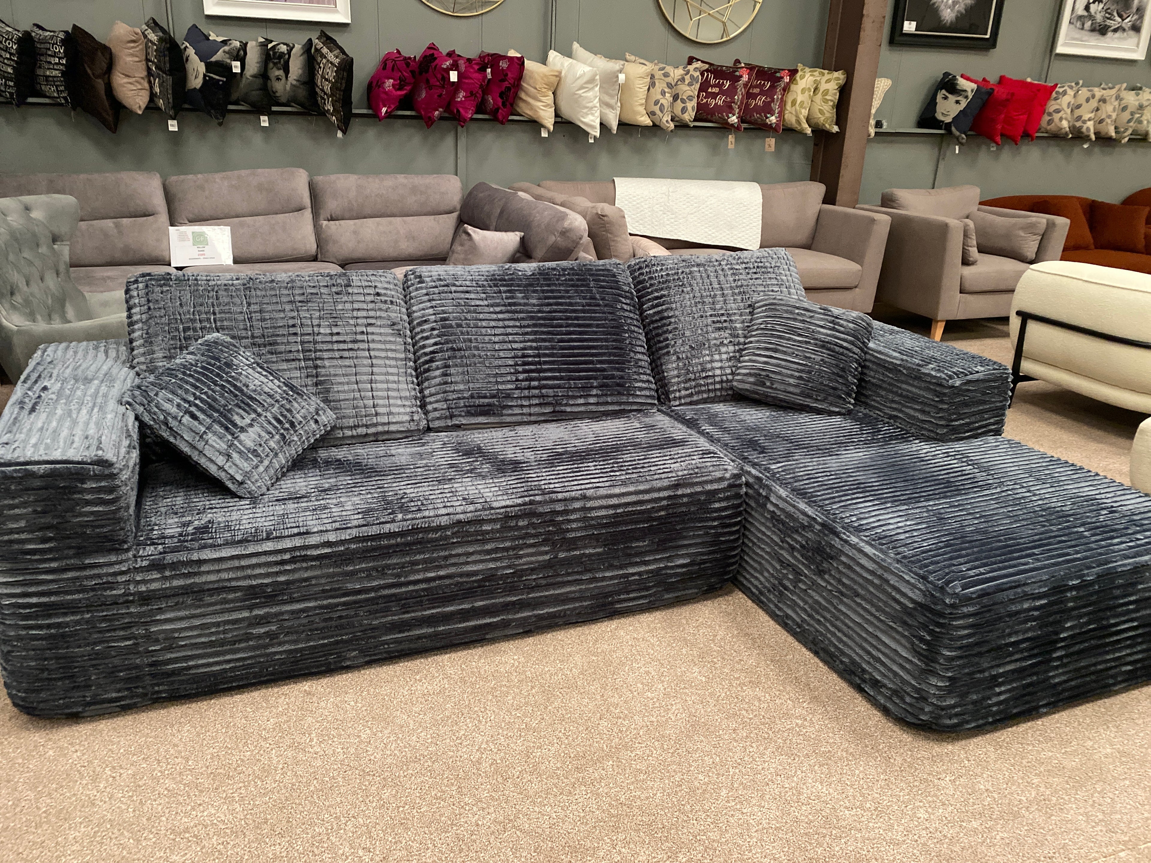 Grey Cord Fabric Corner Chaise Sofa