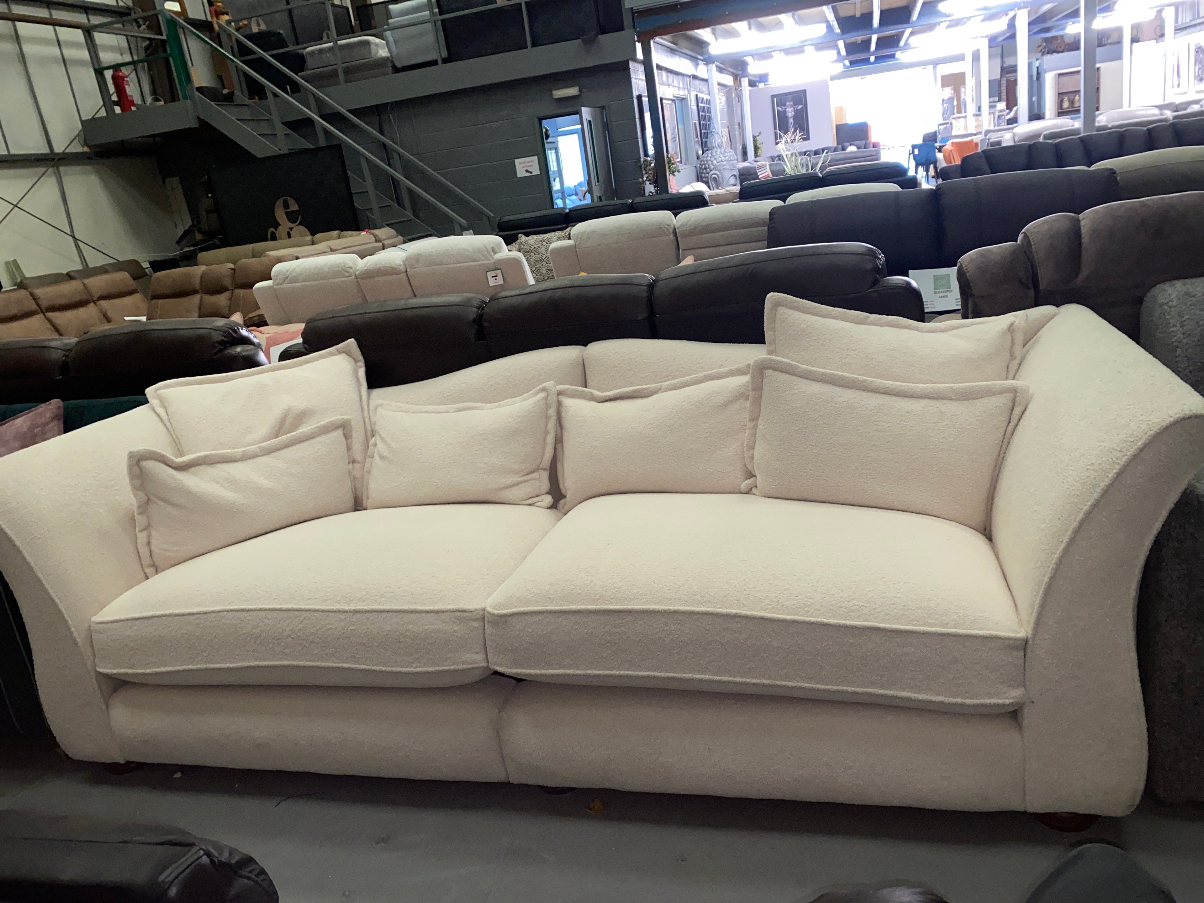 Boucle Material Cream Fabric 4 Seater Sofa