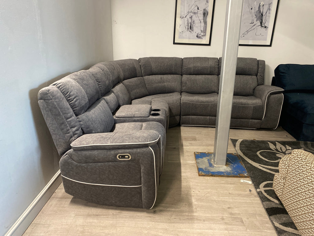 Grey Fabric - Electric Recliner Corner Sofa - With LED Lights