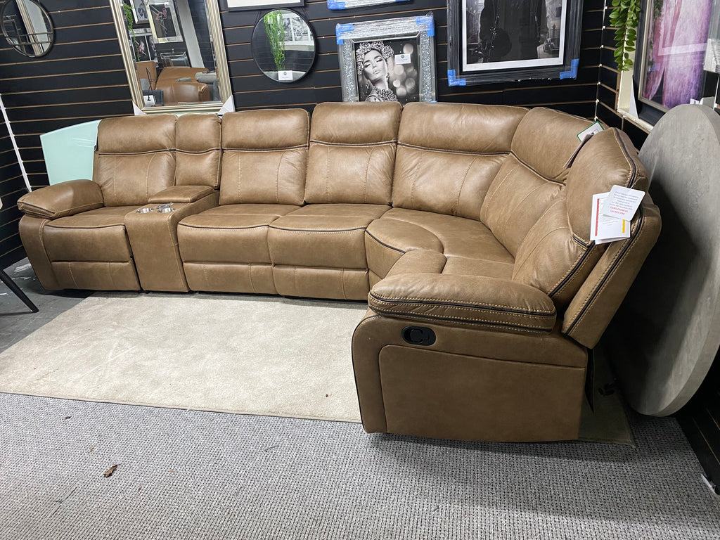 Manual Recliner Corner Sofa - Tan Colour