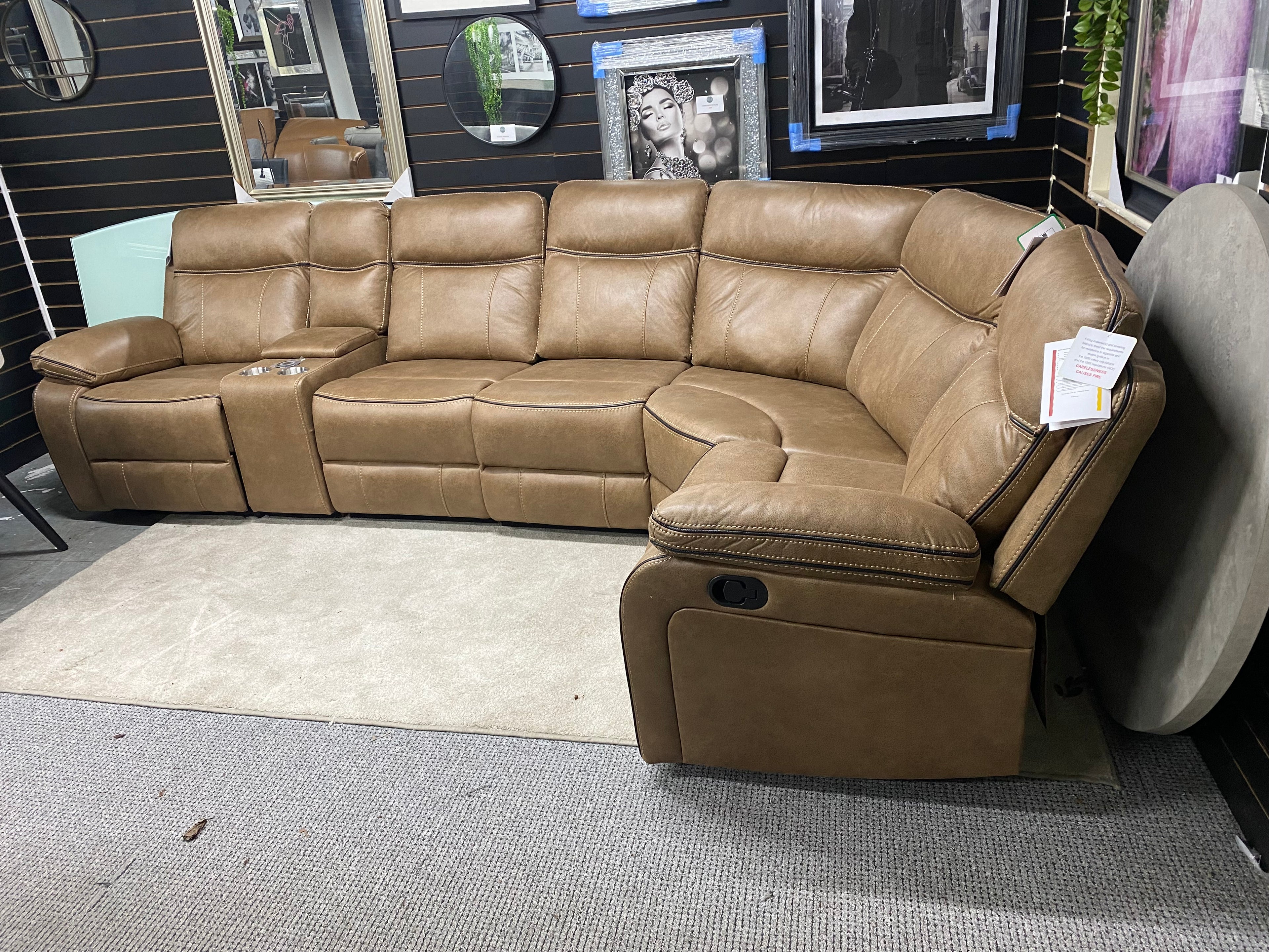 Electric Recliner Corner Sofa - Tan Colour