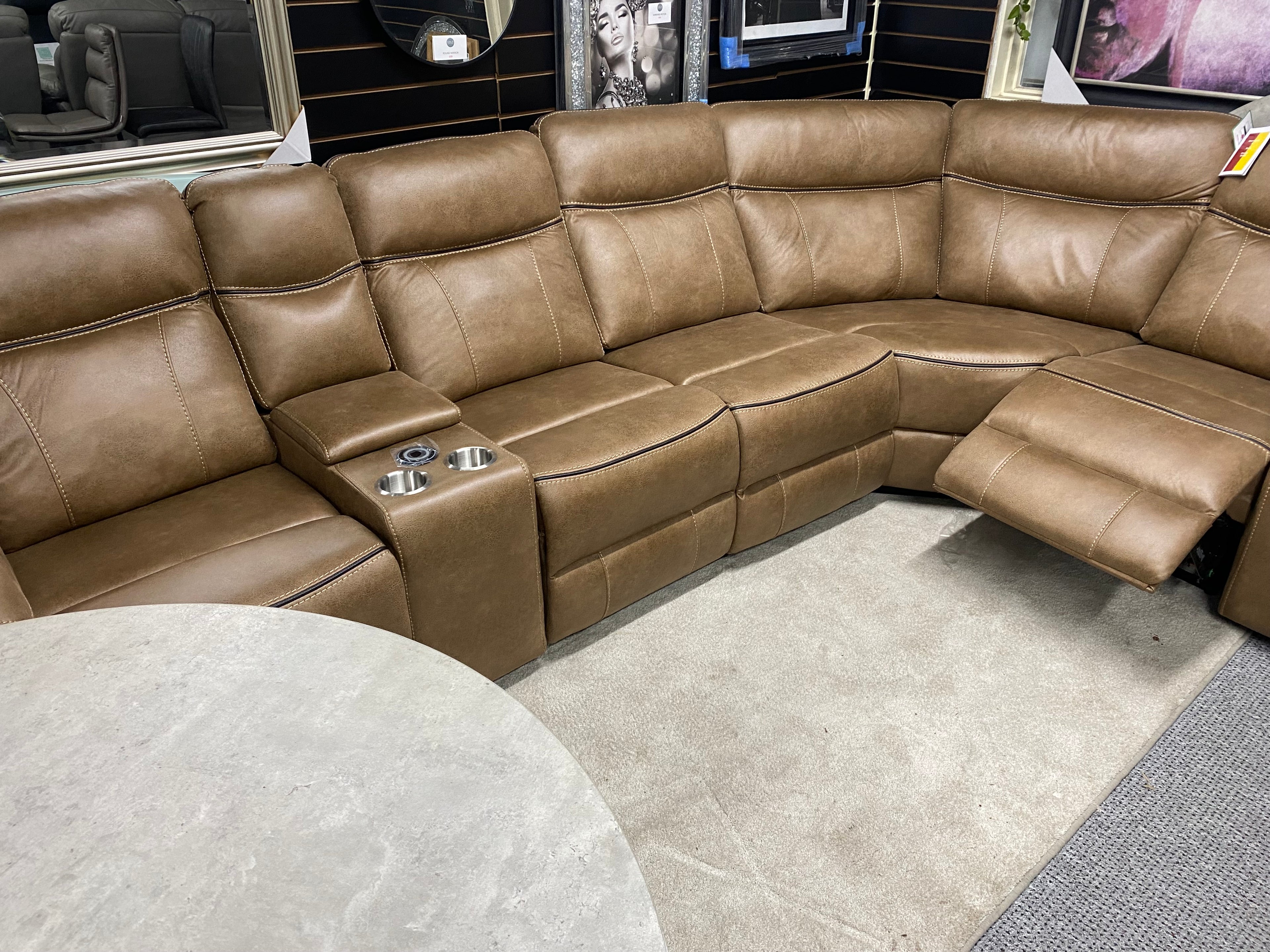 Manual Recliner Corner Sofa - Tan Colour